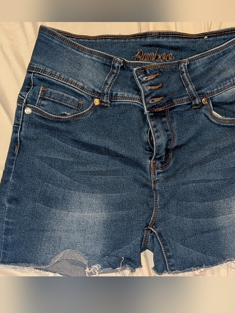 BAMBOO Dark Blue Denim Cutoff Jean Shorts